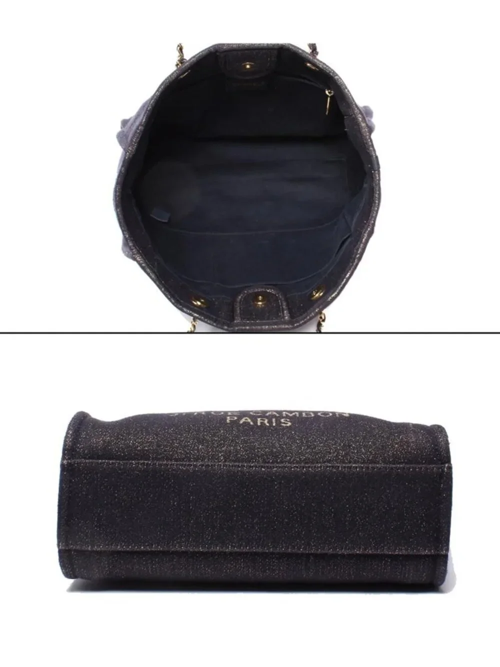 Chanel Tote Shoulder Gold Mixed Fiber Deauville MM